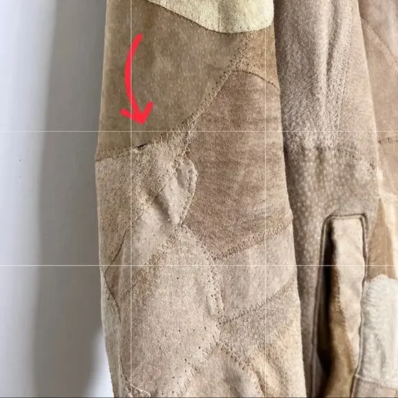 Retro Patchwork Leather Jacket Faux Sherpa Lined Medium - Picture 11 of 14